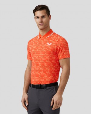 Castore Golf Printed Tech Polo Naranjas Oscuro | EKPF-16749