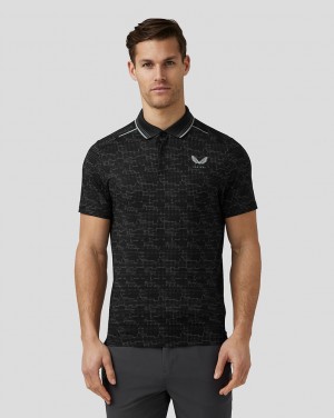 Castore Golf Printed Tech Polo Negras | BCEP-67021