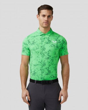 Castore Golf Short Sleeve Geo Printed Polo Lime | OGLU-54607