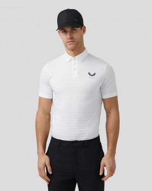 Castore Golf Textured Pique Stripe Polo Blancas | QKCY-40975