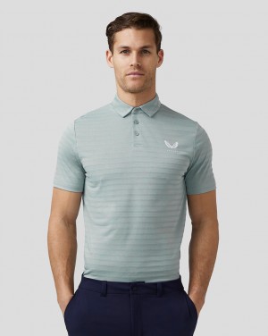 Castore Golf Textured Pique Stripe Polo Azules | LICH-05186